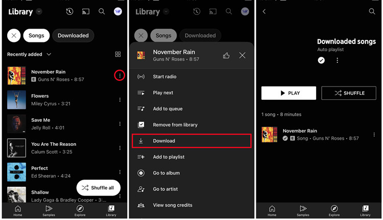 使用 YouTube Music App下載到歌曲到 CD 卡