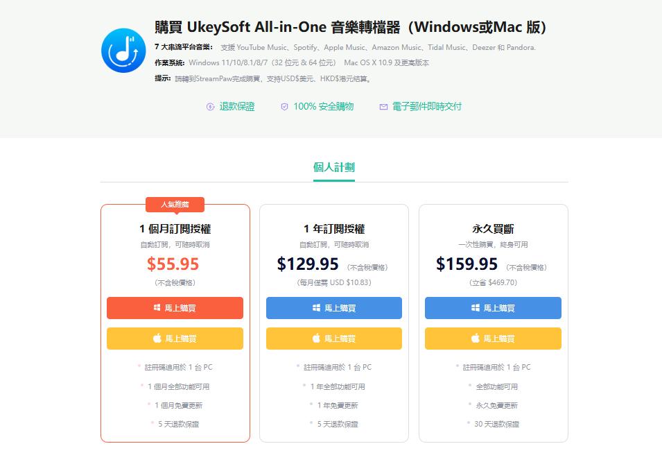 Ukeysoft All-In-One 音樂轉檔器